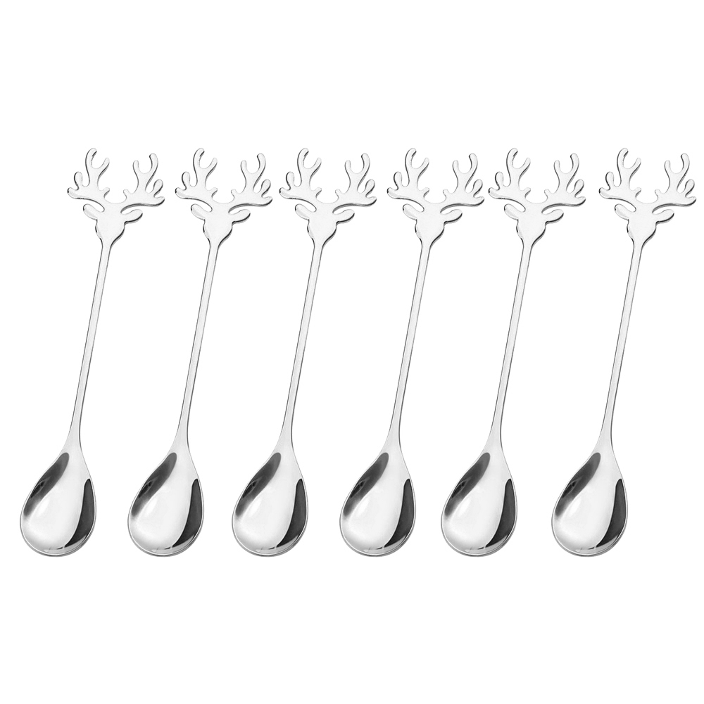 Edelstahl Weihnachten Gold Elch Löffel Weihnachten Party Geschirr Ornamente Für Heimat Kaffee Tee Rühren Tisch Abendessen Besteck: Silber-