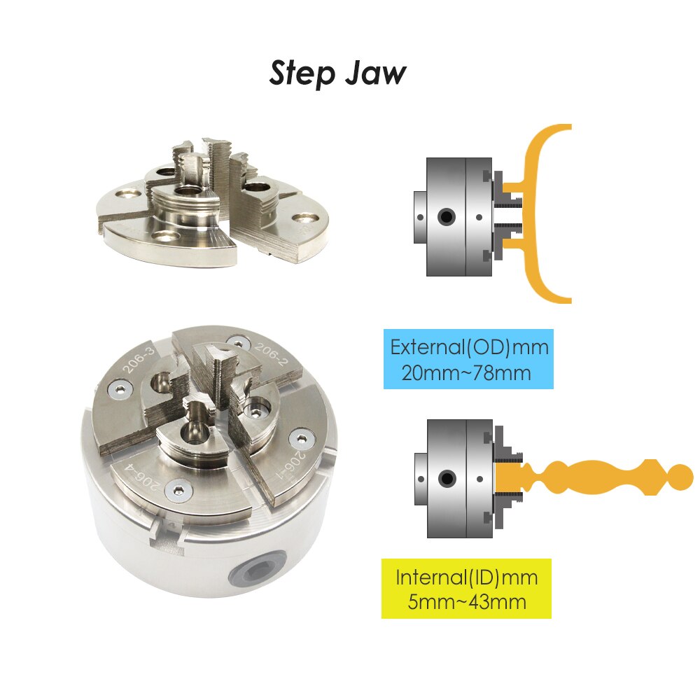 Chrome Plated Step Round Pin Jaw Set Woodworking Turning Accessories for 100mm 4-Jaw Self Centering Wood Lathe Scroll Chuck