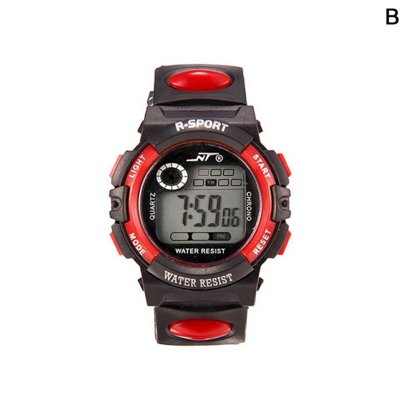 Kindersporthorloge waterdicht digitaal horloge led elektronisch kleuren horloge sport kinderen alarm datum horloges pols waterdicht  s5 i 2: Rood