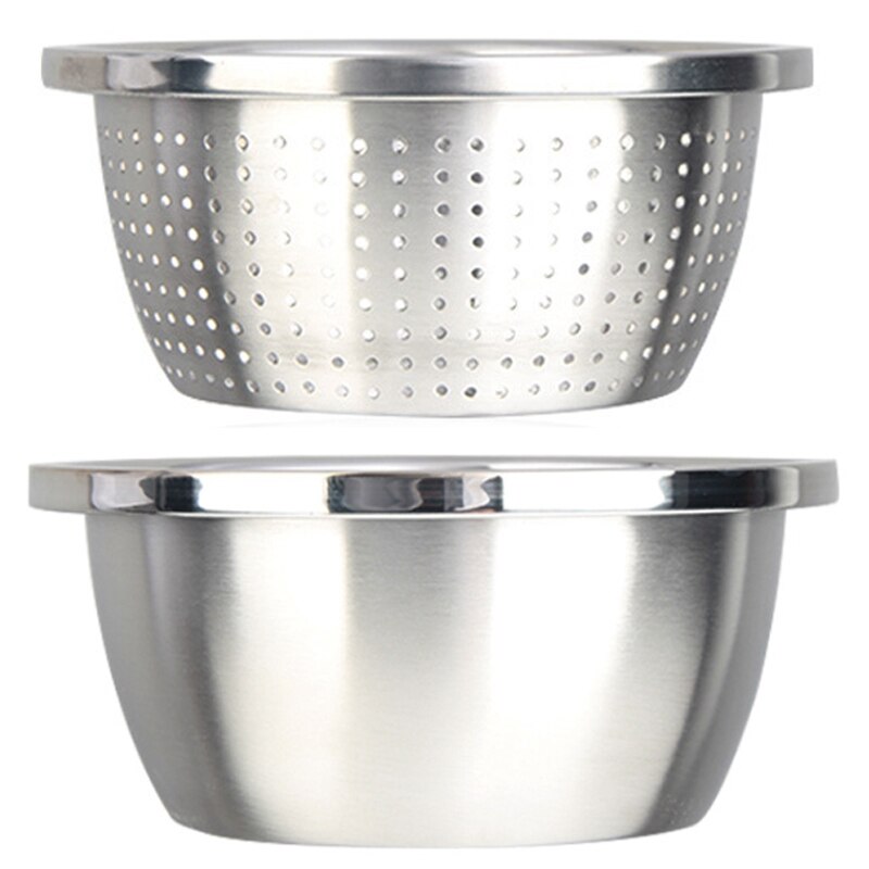 2Pcs Verdikte Rvs Wastafel Voor Thuisgebruik Keuken Eiklopper En Noodle Soep Drain Kom Plantaardige Wastafel Set: Default Title