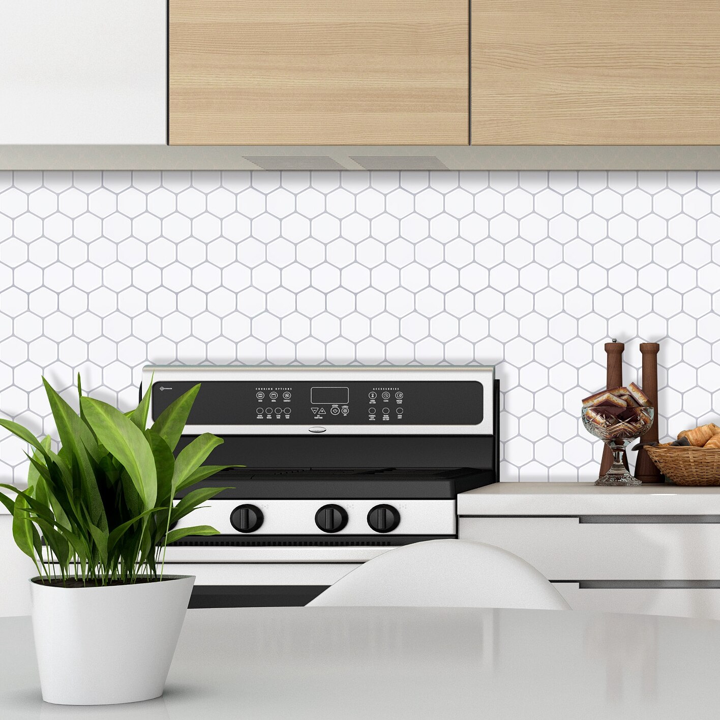 Hexagon Stronger Adhesive Wall Tiles 3d Effect Waterproof Kitchen Backsplash Wall Tiles --5 Sheets