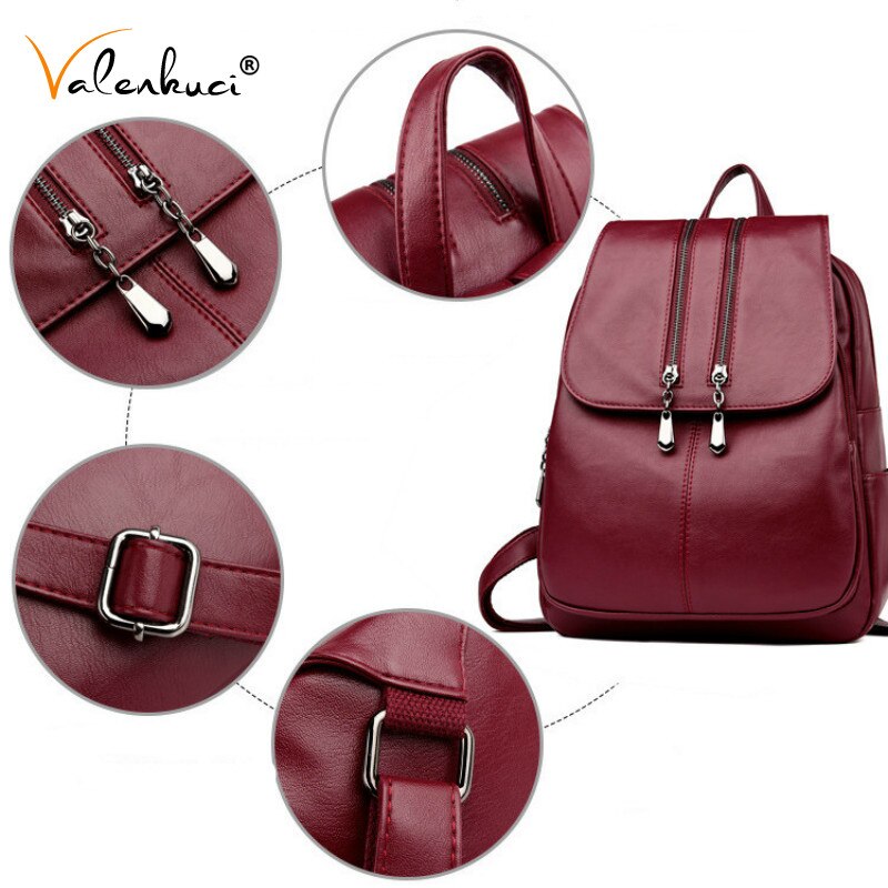 Mochila de cuero para ordenador portátil para mujer, morral femenino de lujo a la , bolso escolar Vintage, novedad de