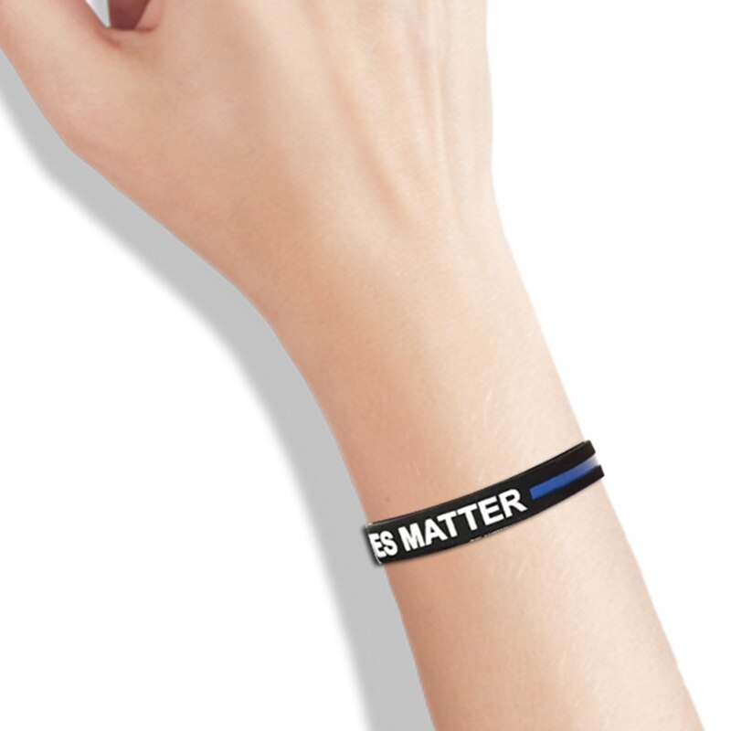 ! Pulseras de goma de silicona de línea azul y negra fina, pulseras de estilo policial Lives Matter,