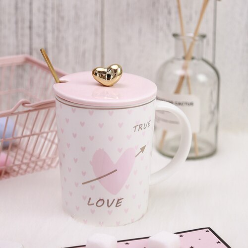 Japanse Leuke Cartoon Mok Creatieve Keramische Mok Voor Paar Met Lepel Met Deksel Kubek Koffie Cup Paar Kawaii Cup tazas 60: D