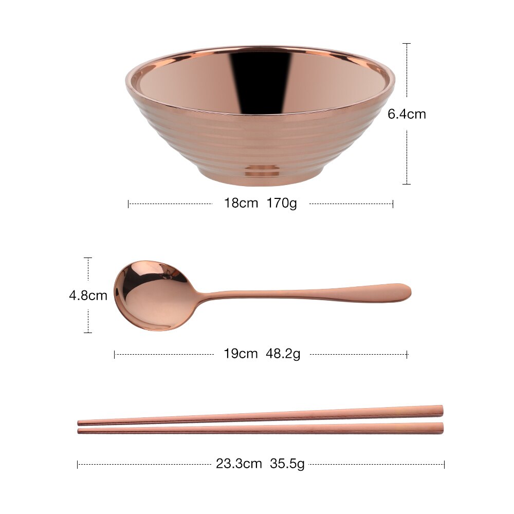 Japanese Stainless Steel Ramen Instant Noodles Bowl Large Rice Soup Salad Double layer Bowl For Restaurant Kitchen Tableware: Rose gold 3pcs