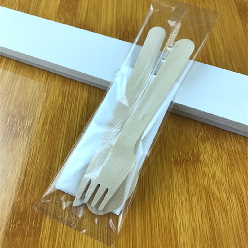 100 Pcs Takeaway Pakket Disposable Houten Mes Vork Lepel Verjaardag Wedding Party Cake Dessert Fruit Servies