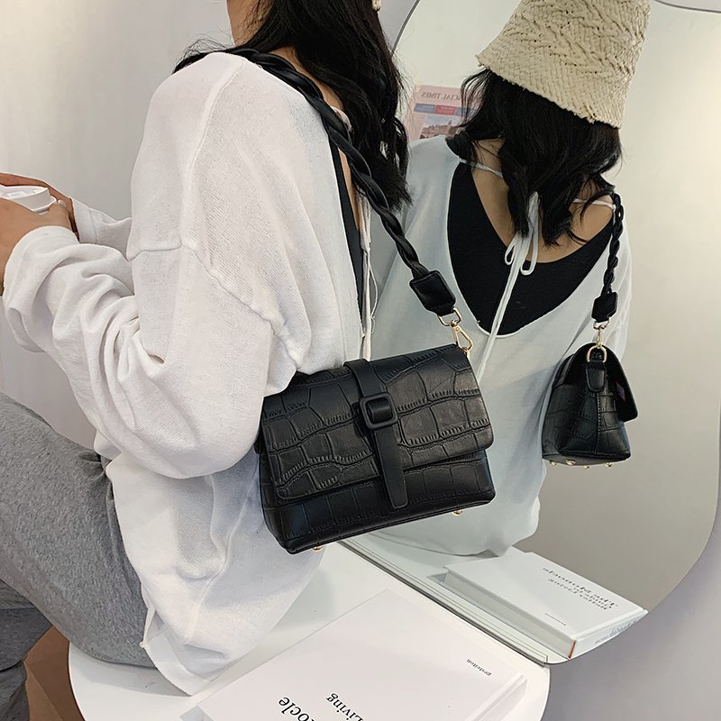 Kleine pu leren crossbodytas met stenen patroon voor dames, handtassen voor dames, schoudertas voor op reis met touwriem