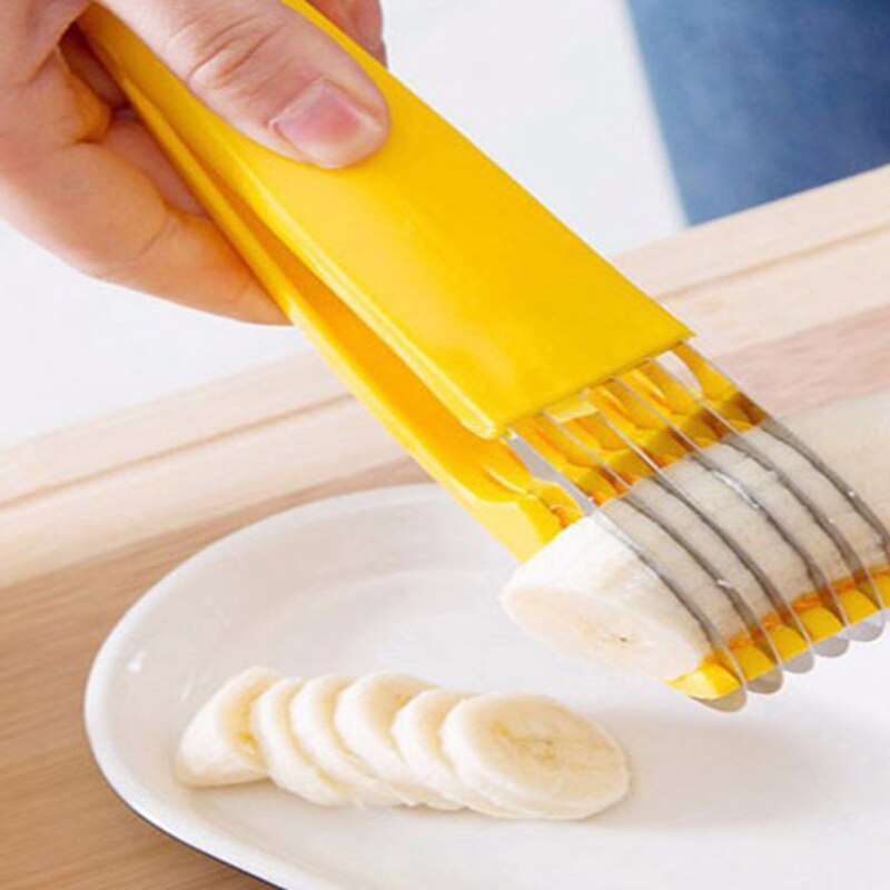 Home Kitchen Tools Ham Salad Pressed Sliced Banana Slicer Fruit Cucumber Cutter Yellow Plastic + Stainless Steel