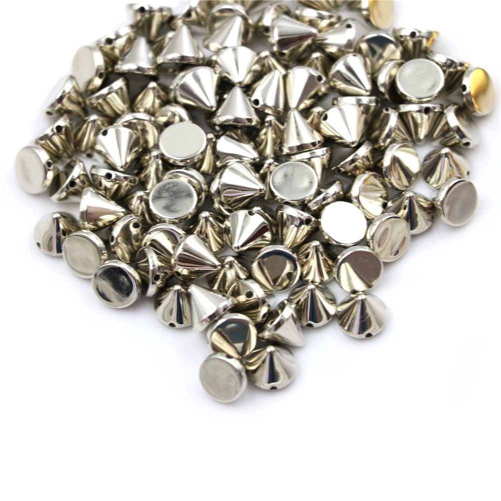 100 Pcs/lot Plastic Sew On Wedding Garment Round Spike Rivet For DIY Crafts Bags Clothes Gold Silver