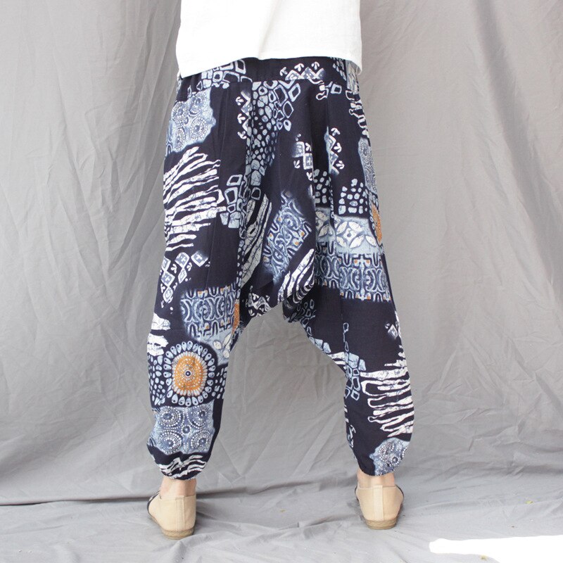 Pantalones Harem para hombre, ropa estilo japonés, holgados de algodón y lino, Hip Hop, pantalones cruzados informales, Punk: blue