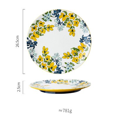 8.5 tums keramisk tallrik 10.5 tums runda middagstallrikar gula blommiga fat och tallrikar under glaserad frukt desserter tårtfat: 10.5 tum