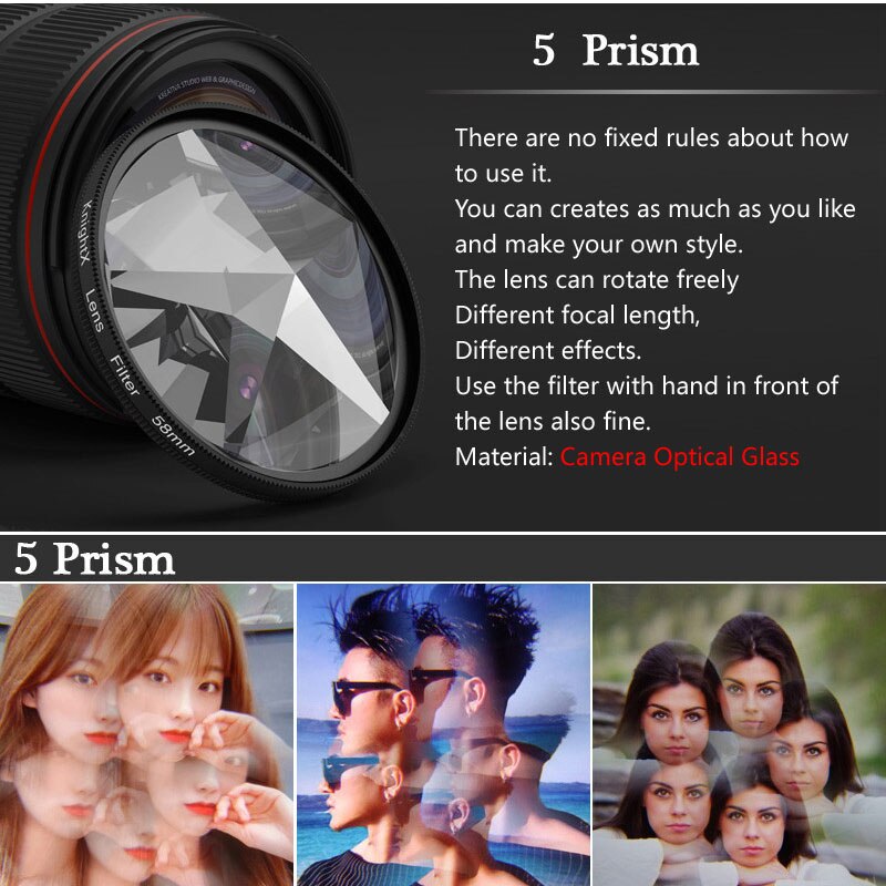 Knightx 58Mm Mobiele Telefoon Caleidoscoop Prisma Lens Filter Uv Cpl Nd Accessoires Fotografie Speciale Effecten Voor Iphone Android