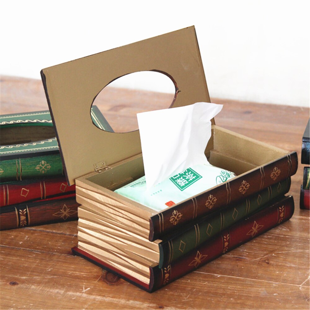 Table Tissue Box Book Shaped Wooden Paper Storage Organizer Tissue Case for Restaurant Household Paper Box Holder Table Decor