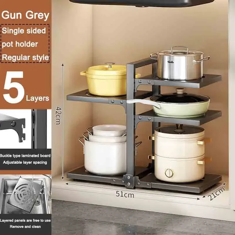 Kitchen Pot Storage Rack Under Sink Cabinet Pot Rack Holder Multi-Layer Adjustable Pots and Pans Shelf Bilateral Organizer: light yellow