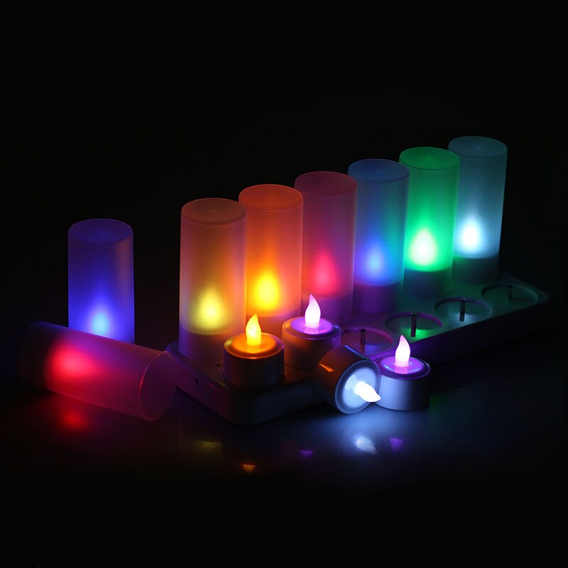 12 stuks oplaadbare theelichtjes met afstandsbediening, matte kap, vlamloos, meerkleurige led-kaarslamp voor bruiloften, feesten en partijen.