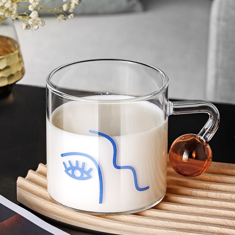 460ml Scale Glass Mug Breakfast Mlik Coffe Cup Household Couple Water Cup Ball Handle Pattern Drinkware Cups