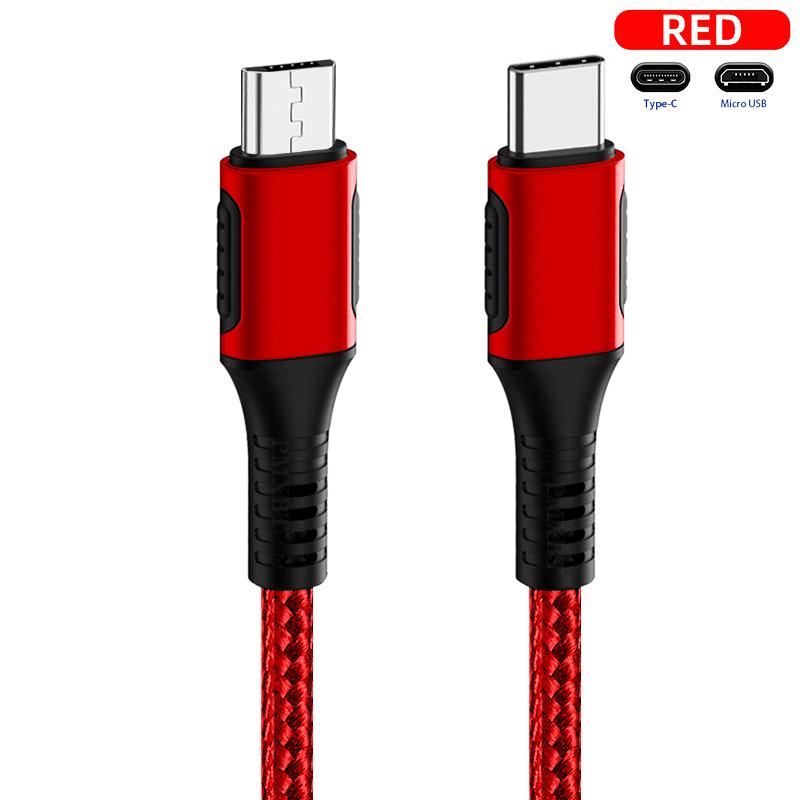 USB-C To Micro USB Cable OTG Charge Cable For Samsung xiaomi Huawei Micro USB to Type C Cable For Macbook PD Fast Charge Cord: RED