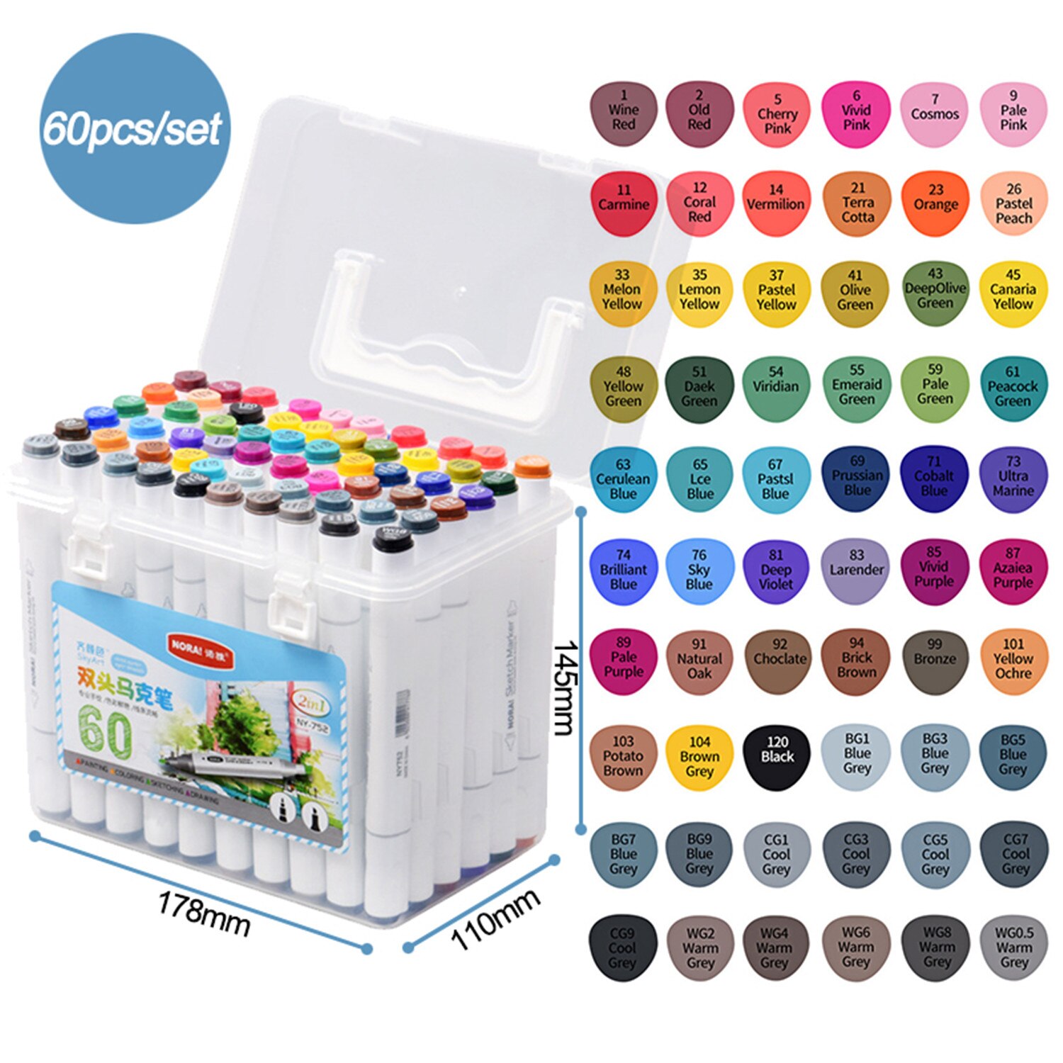 60pcs/set Art Markers Set Dual Headed Artist Sketch Oily Alcohol Manga Marker Art Supplies For Drawing