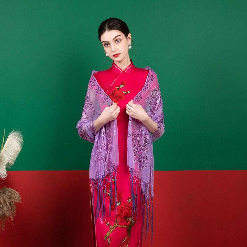 Bolero De encaje De lentejuelas para De Mujer, capa para vestido De noche, Bolero, boda, abrigos, chales, bufanda: Morado