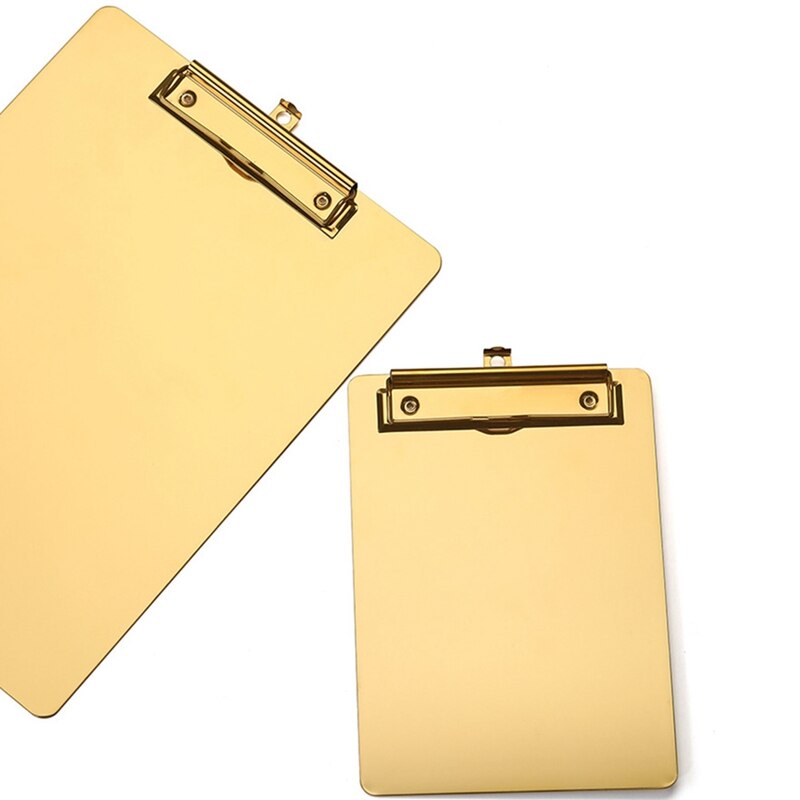 Gold Metal Writing Sheet Pad Clipboard Menu Data File Storage Folder for Office Restaurant Hotel Home