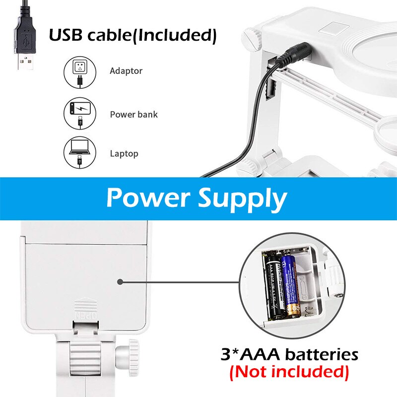 Lassen Vergrootglas Met Led Licht 3X-25X Lens Extra Clip Loupe Desktop Vergrootglas Thrid Hand Soldeerbout Repair Tool