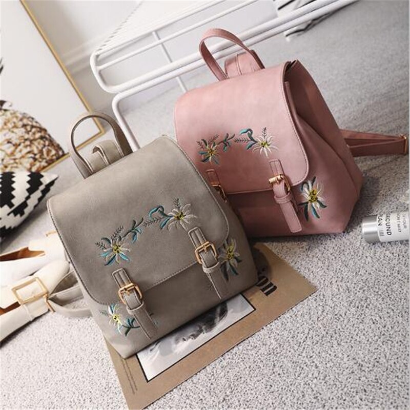 Mochilas de cuero para mujer, mochila a la para mujer, mochilas de escuela para niñas, Mochila pequeña con bordado Floral, mochila con flores