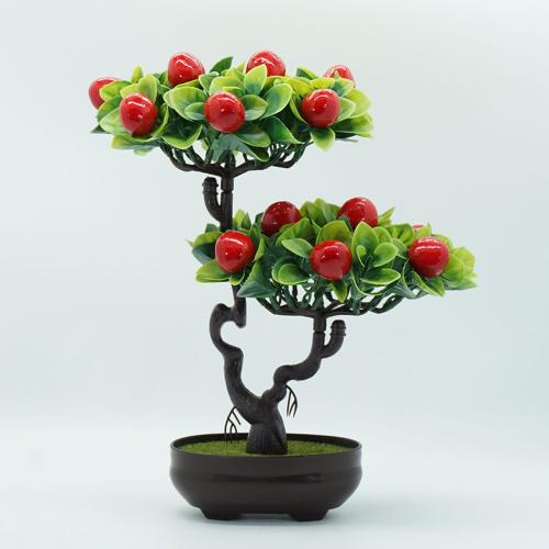 Konstgjord persika apelsin fruktträd växt bonsai vardagsrum trädgård skrivbord dekor plast fruktträd med kruka simulering mini frukt: Förmögenhet frukt