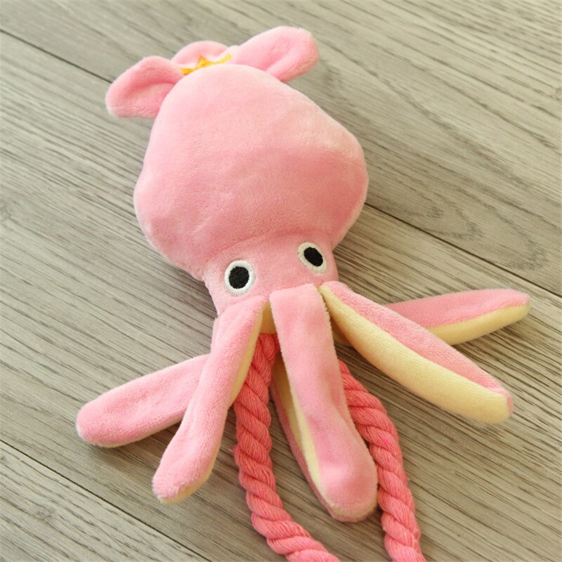 Cute Squid Small Dog Toy Sound BB Plush Pet Puppy Rope Toys Pink Chew Squeak Toys For Cat