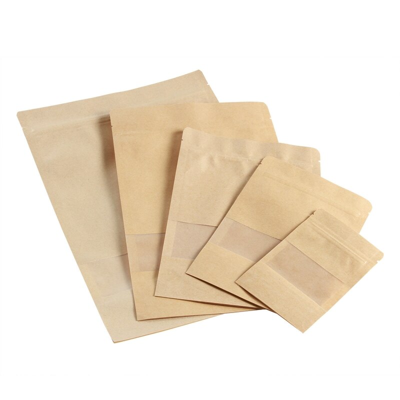 10pcs kraft paper food bags with window Self Sealing Envelope Bag