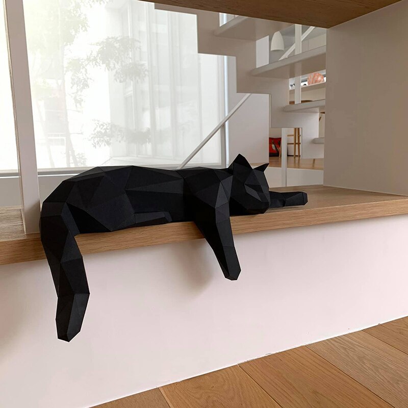 Papier Papercraft 3D Lowpoly escalade mur de chat noir, décoration murale de chambre à coucher, décorations artistiques de fête, couloir de maison, jouets à faire soi-même