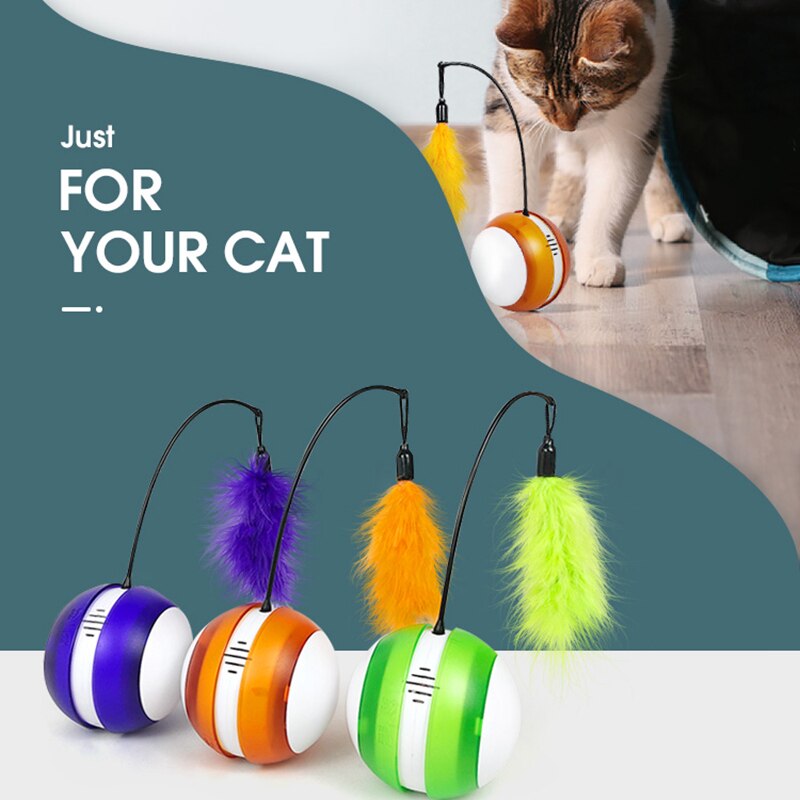 Electronic Pet Cat Toy Smart Automatic Sensing Obstacles LED Wheel Rechargeable Flash Rolling Colorful Light Electric Cat Stick