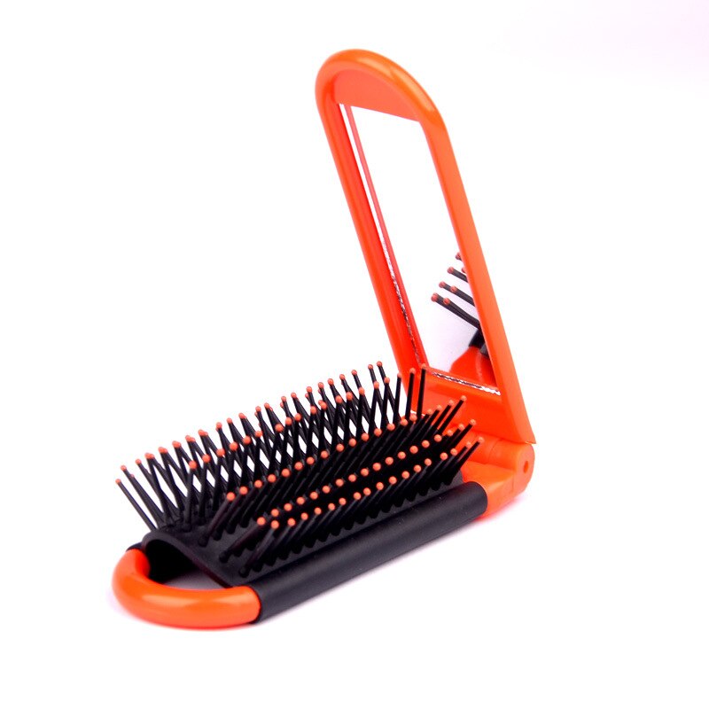 11*4.2cm pettine da viaggio per borsa tascabile pettini da viaggio professionali spazzola per capelli pieghevole portatile con specchio compatto: arancia