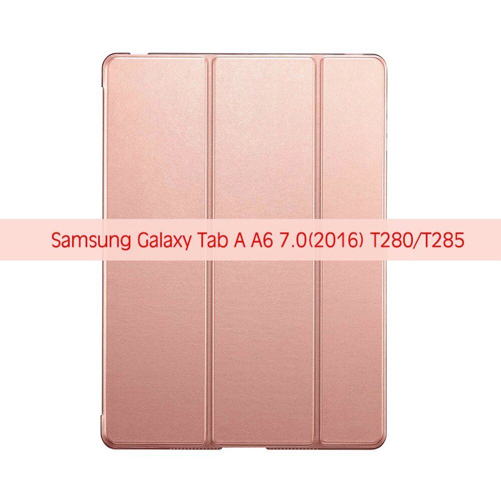QIJUN Tablet Case For Samsung Galaxy Tab A A6 7.0 inch SM-T280 SM-T285 Funda PC Back PU Leather Smart Cover Auto Sleep: Rose gold