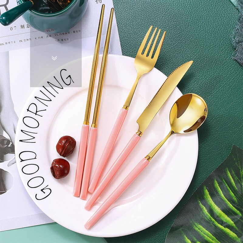 European-Style Ceramic Tableware Set Knife Fork Spoon Chopsticks 4-Piece Set 5 Colors Available Kitchen Supplies