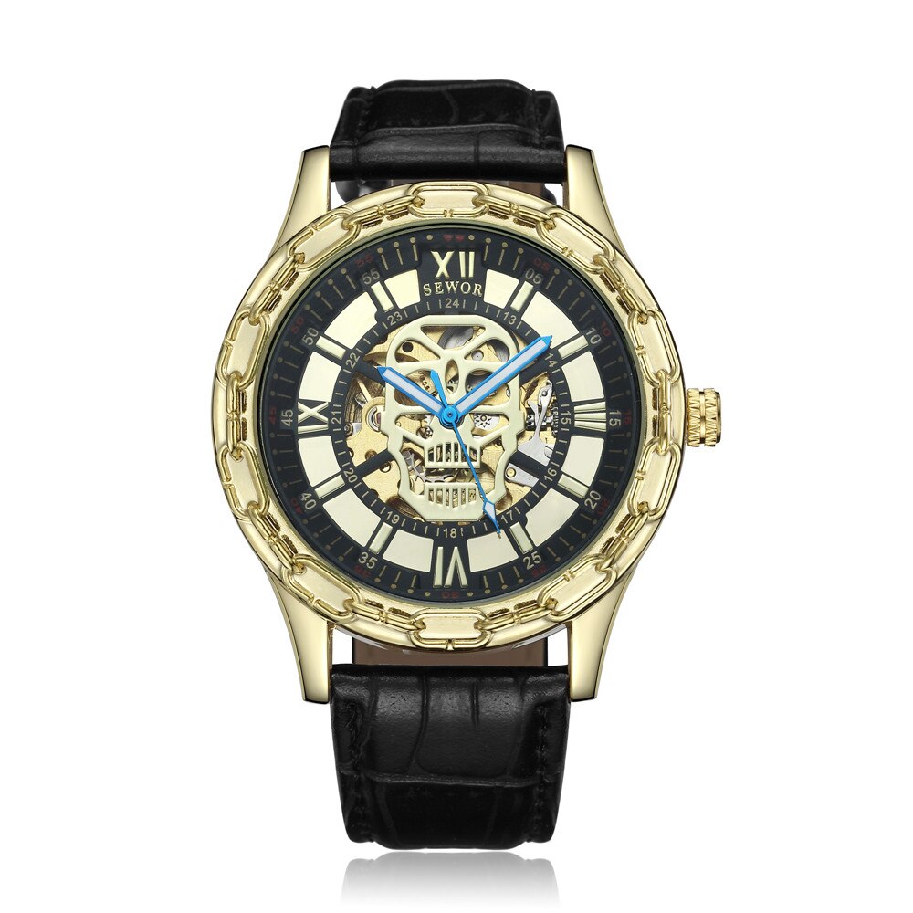 Luxe Gouden Schedel Horloges Heren Skeleton Horloges Sewor Automatische Self-Wind Mechanische Horloges Klok Relogio Masculino