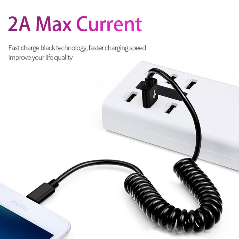 Spring USB Cable Retractable Micro USB Type C Charging Data Cable USB Type-C Charger Wire Cord Adapter Fast For Samsung Android