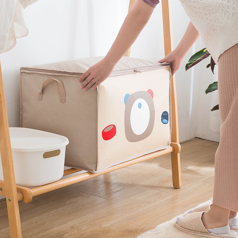 Stor non-woven fällbar förvaringslåda för leksaksarrangörer tygförvaringsfack med lock hem sovrum garderob kontor plantskola