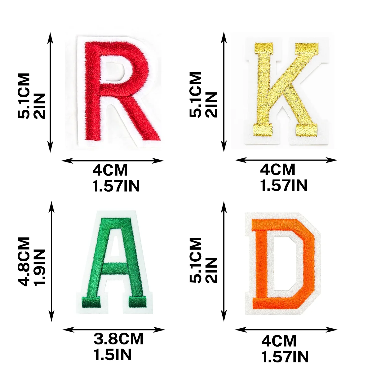 52-delige A-Z opstrijkbare alfabetletterpatches - zelfklevende decoratieve achterkant en reparatiepatches voor kleding