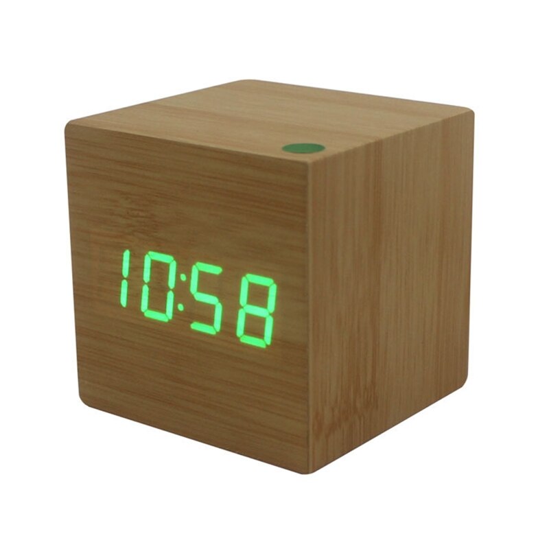 Wooden Led Alarm Clock Electronic Digital Display Time Clock Mute Cube Clocks for Home Bedroom Dormitory Waking Up Wood Trend