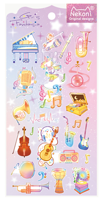 Cute Girls Style Epoxy Aesthetic Stickers Scrapbooking Material Junk Journal Photo Album Planner Diary Laptop Deco Sticker: music