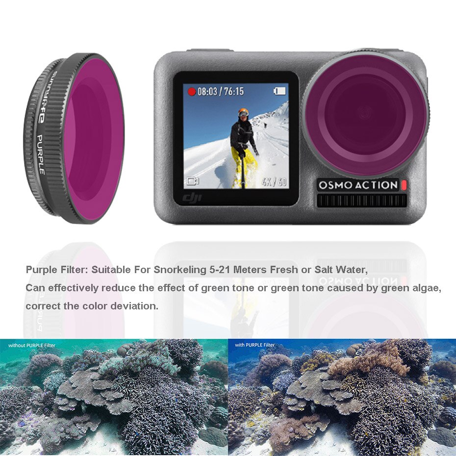 De OSMO objetivo de cámara de acción de filtro de buceo rojo rosa Magenta UV ND-PL CPL filtro DJI Osmo cámara de deporte de acción Accesorios