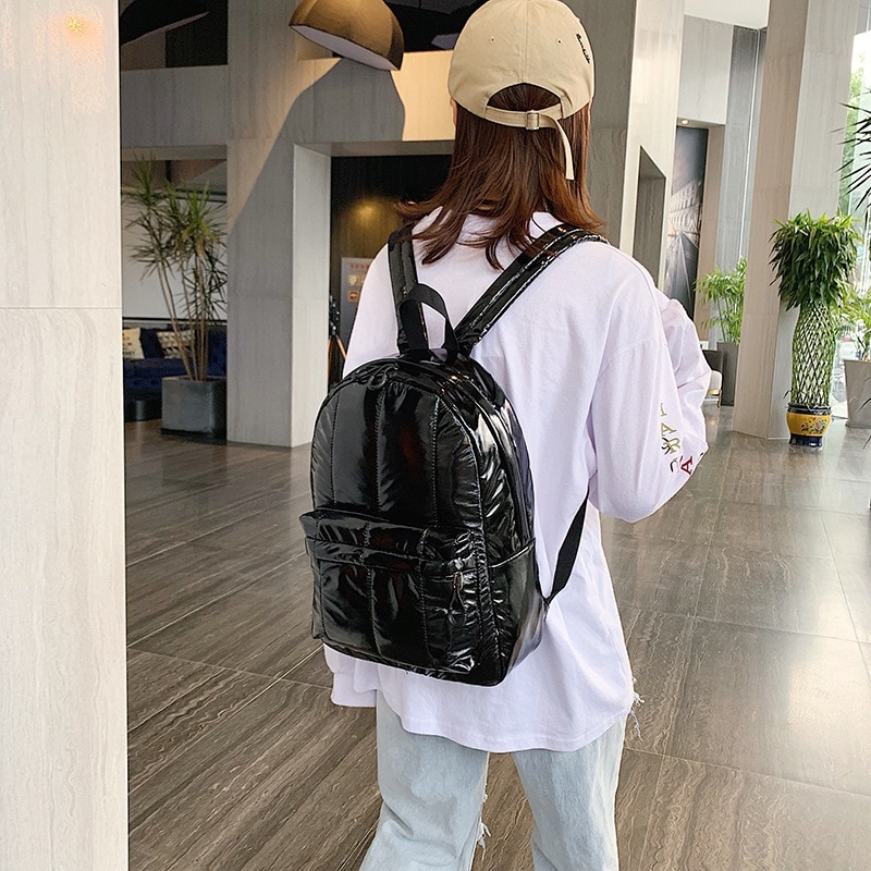 Moderna y brillante mochila Unisex de Color sólido, resistente al agua, para hombre y mujer,