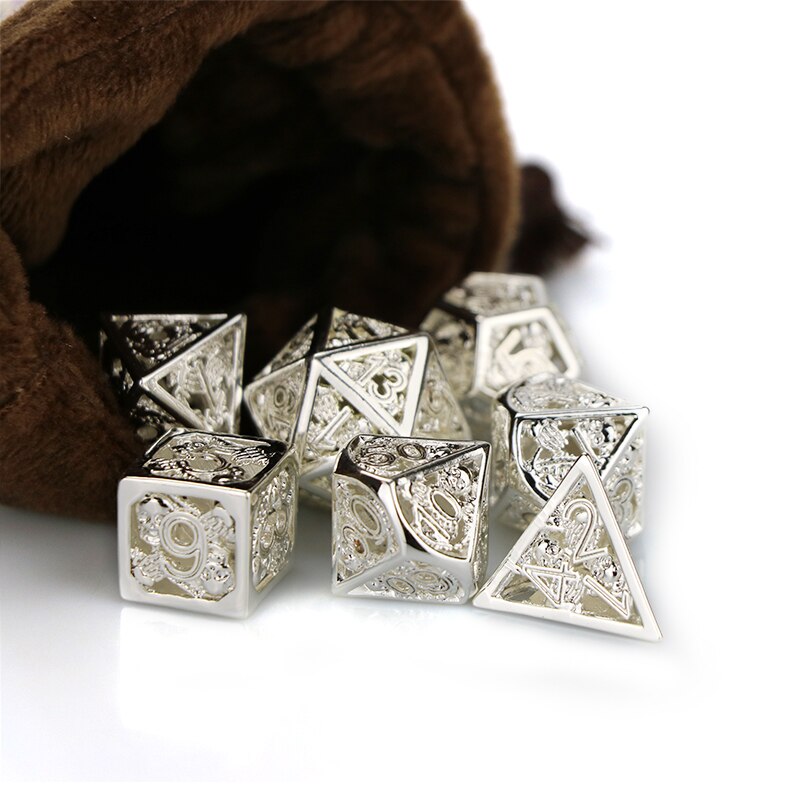 metal dnd dice set Hollow out dice set mechanical dungeon and dragon rpg d&d Bronz polyhedral dice with bag D20 D12 D10 D8 D6 D4: B001