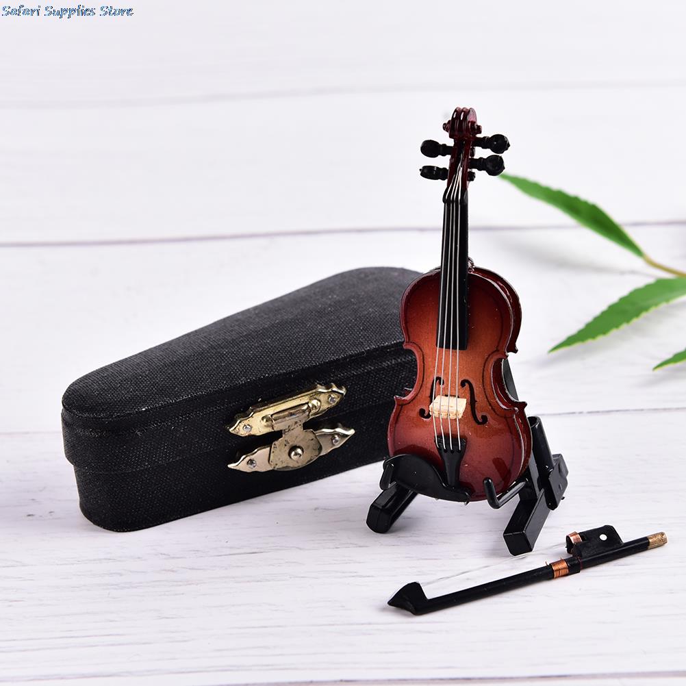 Mini Violin with Support Miniature Wooden Musical Instruments Collection Decorative Ornaments