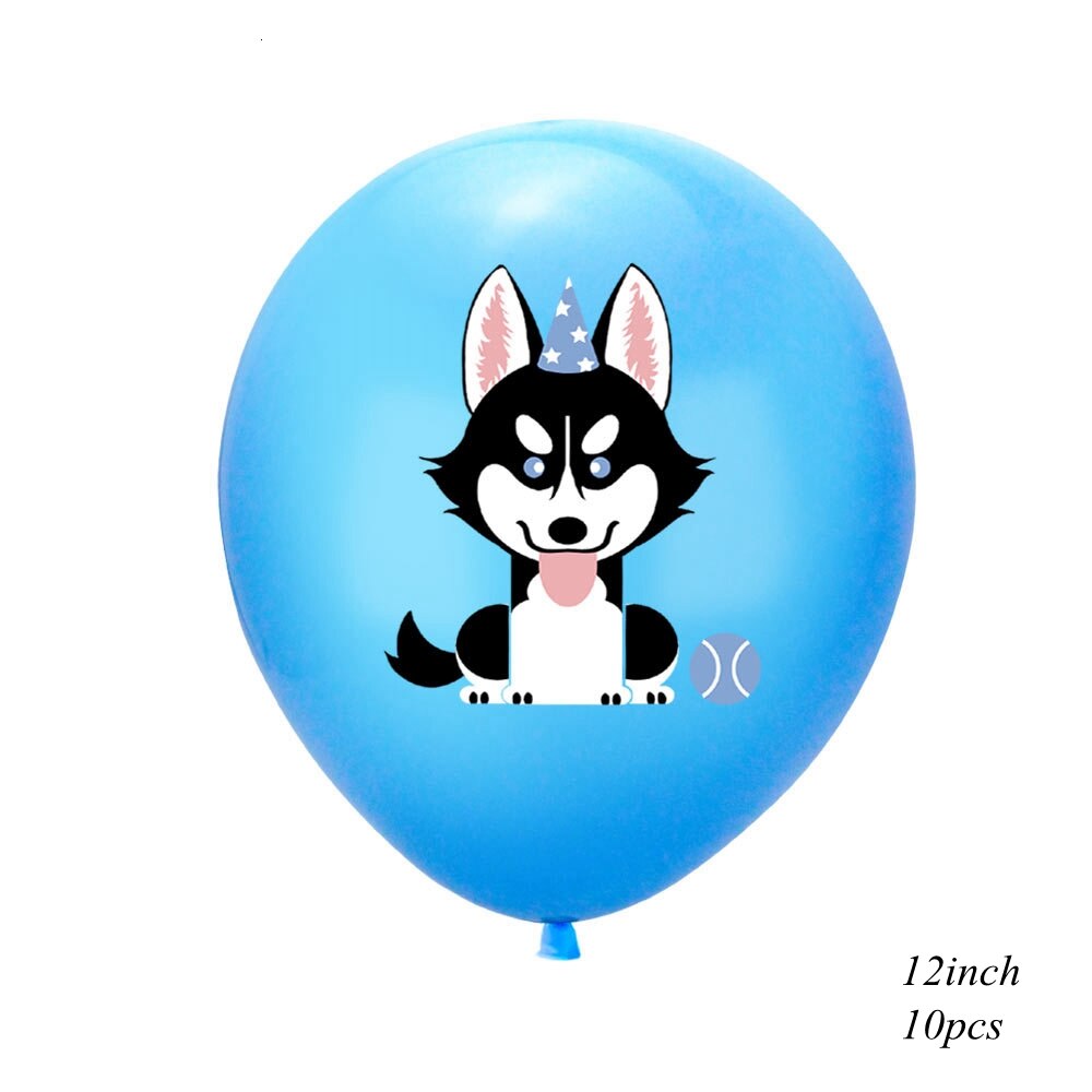 1 Set Dog Birthday Banner 12 Inch Dog Print Latex Balloons Cake Topper for Dog Theme Happy Birthday Party Decoration: 10pcs Blue type A