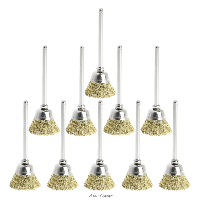 10 stuks mini draadborstels messing komschijf voor slijpmachine of boormachine 3 mm x 18mm