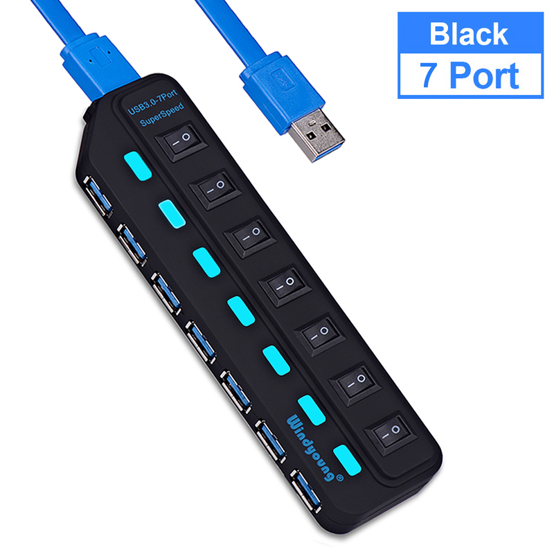 USB 3.0 HUB Typ-C HUB Multi USB Splitter 4/7 Port Expander Mehrere USBC 3 Hab Verwenden Netzteil USB 3.0 Hub mit Schalter für PC: Blau