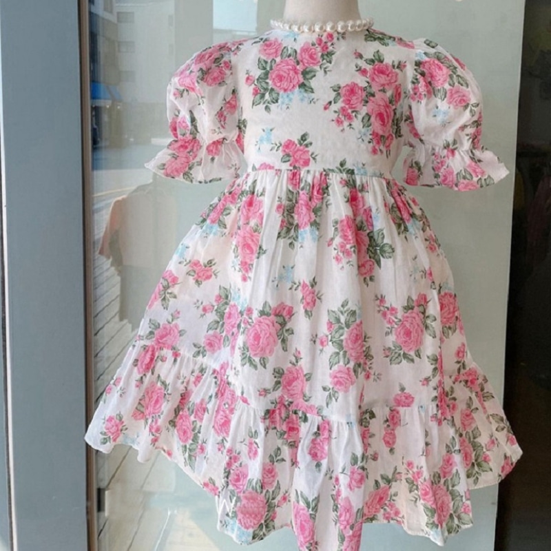 Baby Girl Princess Flower Dress manica a sbuffo Toddler Summer Flower Tutu Mesh Vestido Party Pageant Birthday Baby Clothes 2-7Y