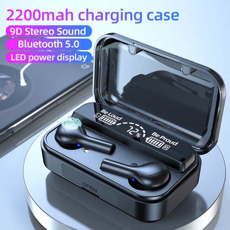 Mini Słuchawki HXSJ Bluetooth 5.0 - Bezprzewodowe Słuchawki Sportowe z Wyświetlaczem LED i Mikrofonem