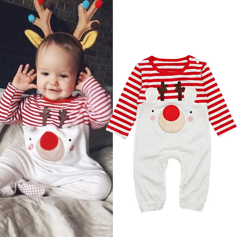 Autumn Winter Baby Romper Santa Claus Boy Girls Baby Clothes Rompers Long Sleeves Stripe Christmas Infant Jumpsuit DS19: as picture / 6M